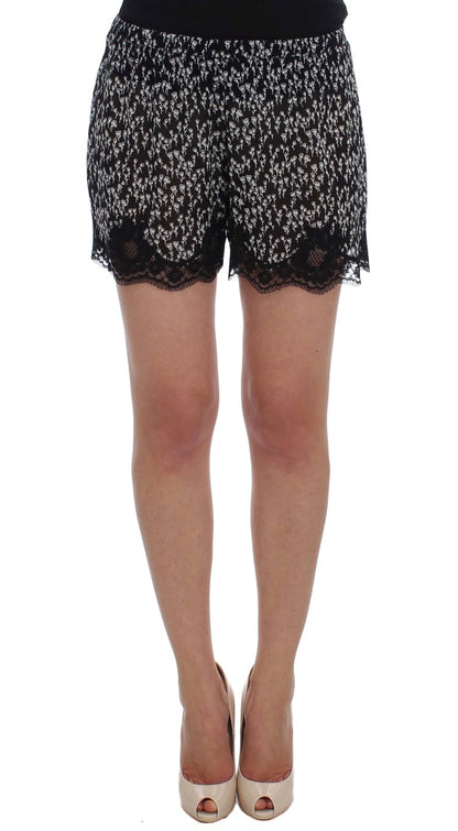 Dolce &amp; Gabbana Elegant Black &amp; White Floral Lace Silk Shorts