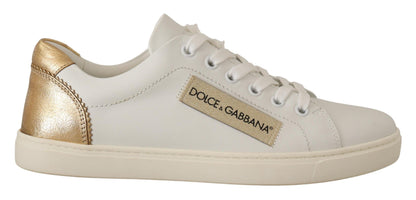 Dolce &amp; Gabbana Elegant White Leather Sneakers with Gold Accents