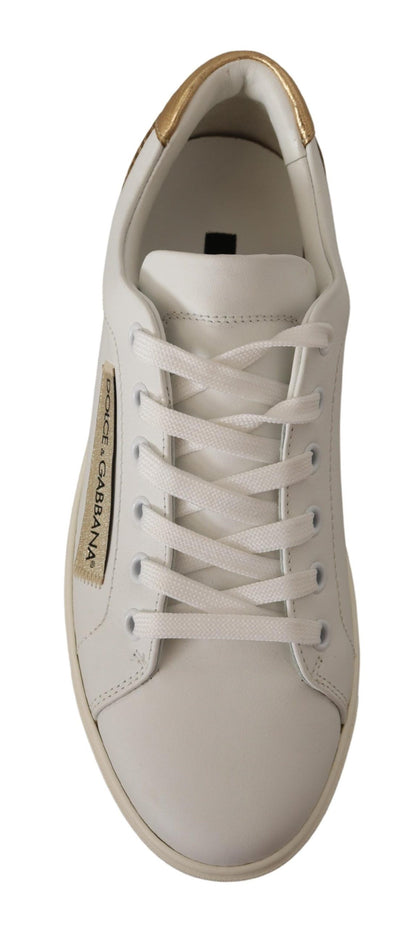 Dolce &amp; Gabbana Elegant White Leather Sneakers with Gold Accents