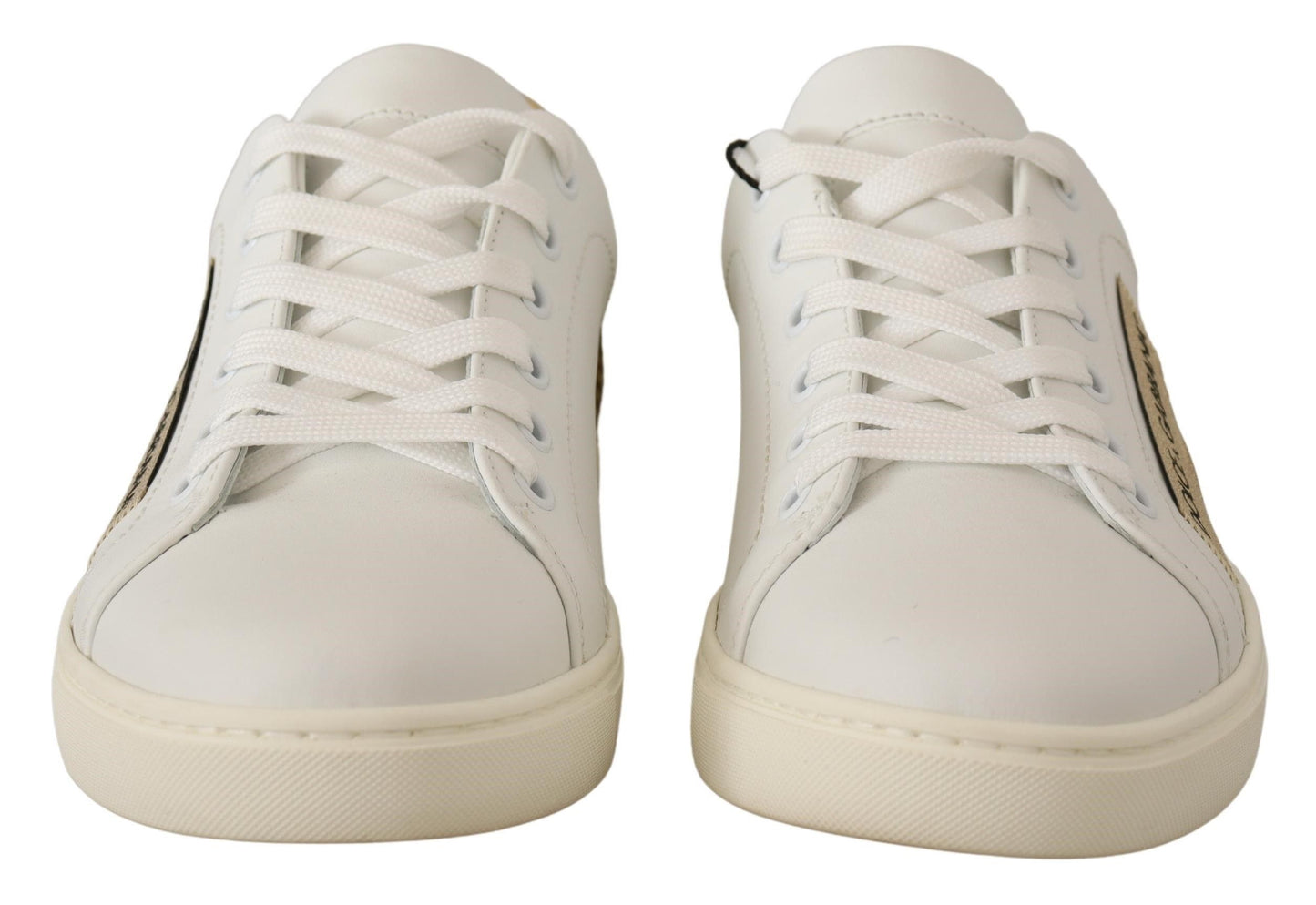 Dolce &amp; Gabbana Elegant White Leather Sneakers with Gold Accents