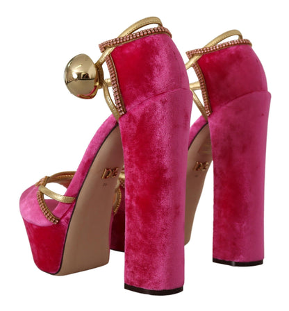 Dolce &amp; Gabbana Ethereal Pink Velvet Crystal Sandals