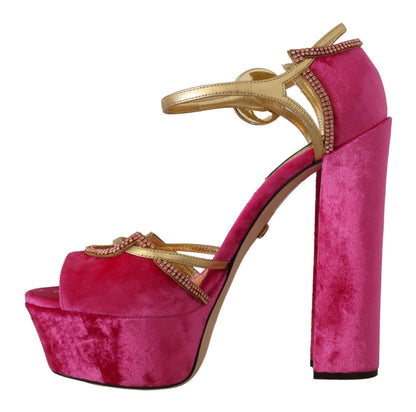 Dolce &amp; Gabbana Ethereal Pink Velvet Crystal Sandals