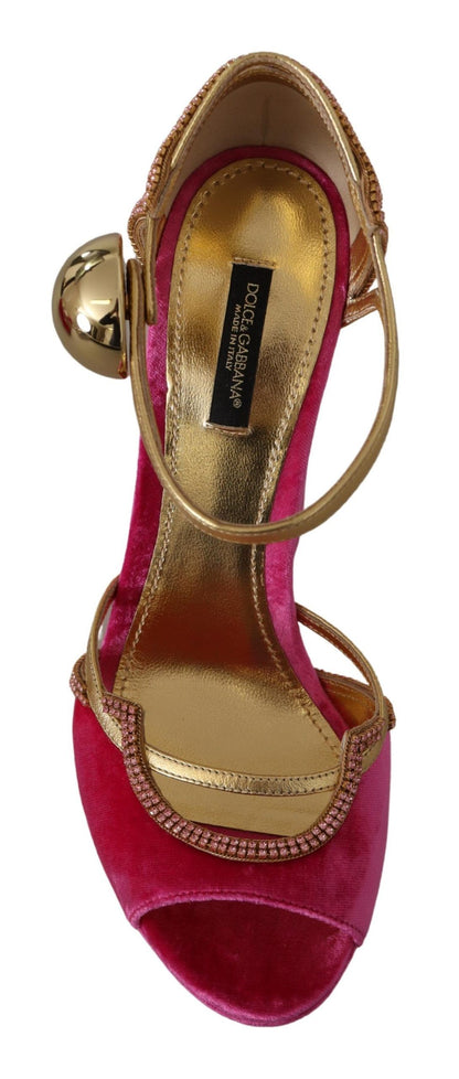 Dolce &amp; Gabbana Ethereal Pink Velvet Crystal Sandals