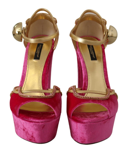 Dolce &amp; Gabbana Ethereal Pink Velvet Crystal Sandals