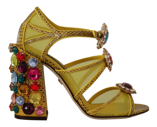 Dolce &amp; Gabbana Stunning Crystal-Embellished Yellow Leather Sandals