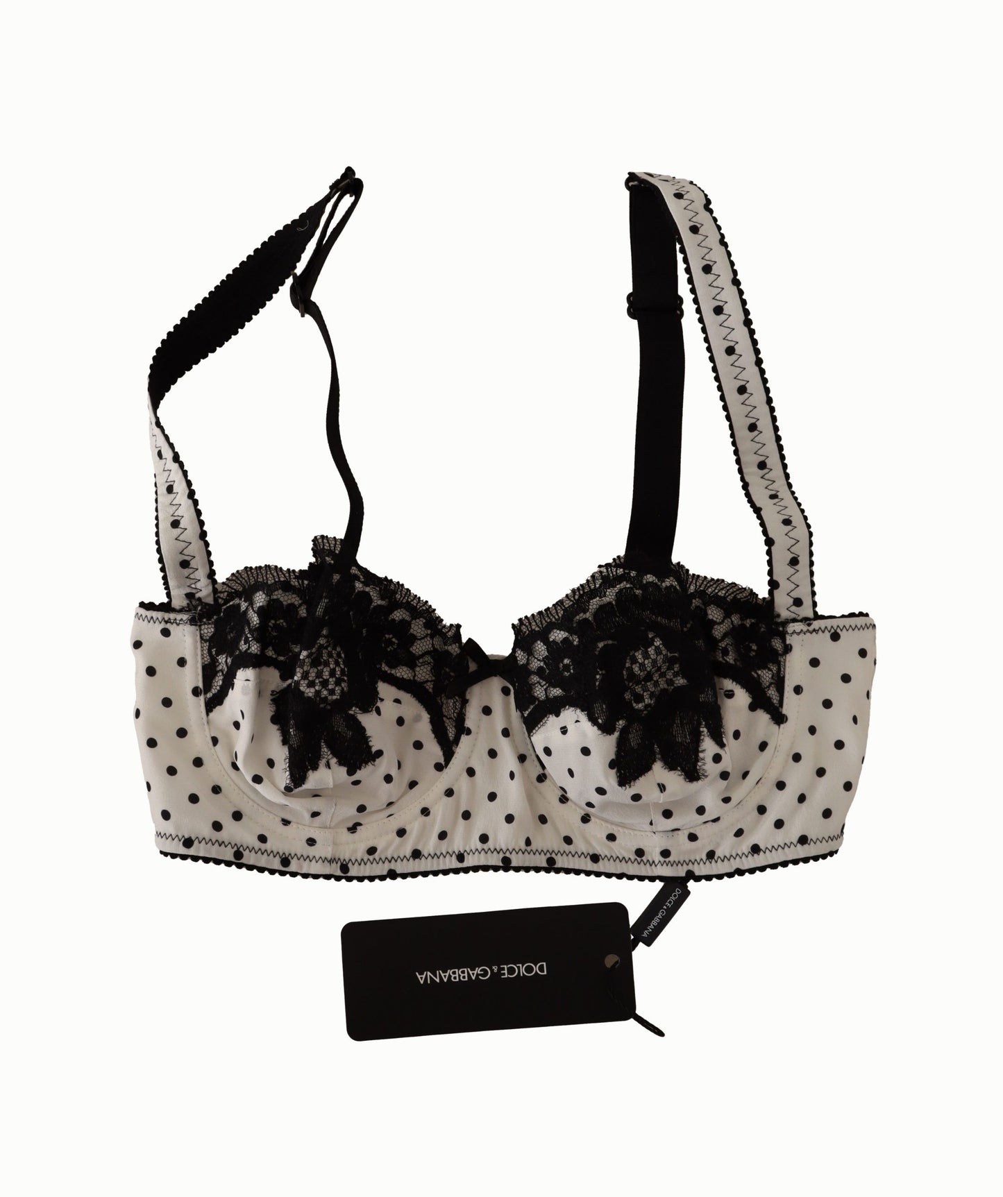 Dolce &amp; Gabbana Elegant White Lace &amp; Polka Dot Silk Bra