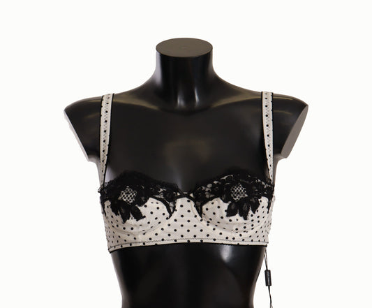 Dolce &amp; Gabbana Elegant White Lace &amp; Polka Dot Silk Bra