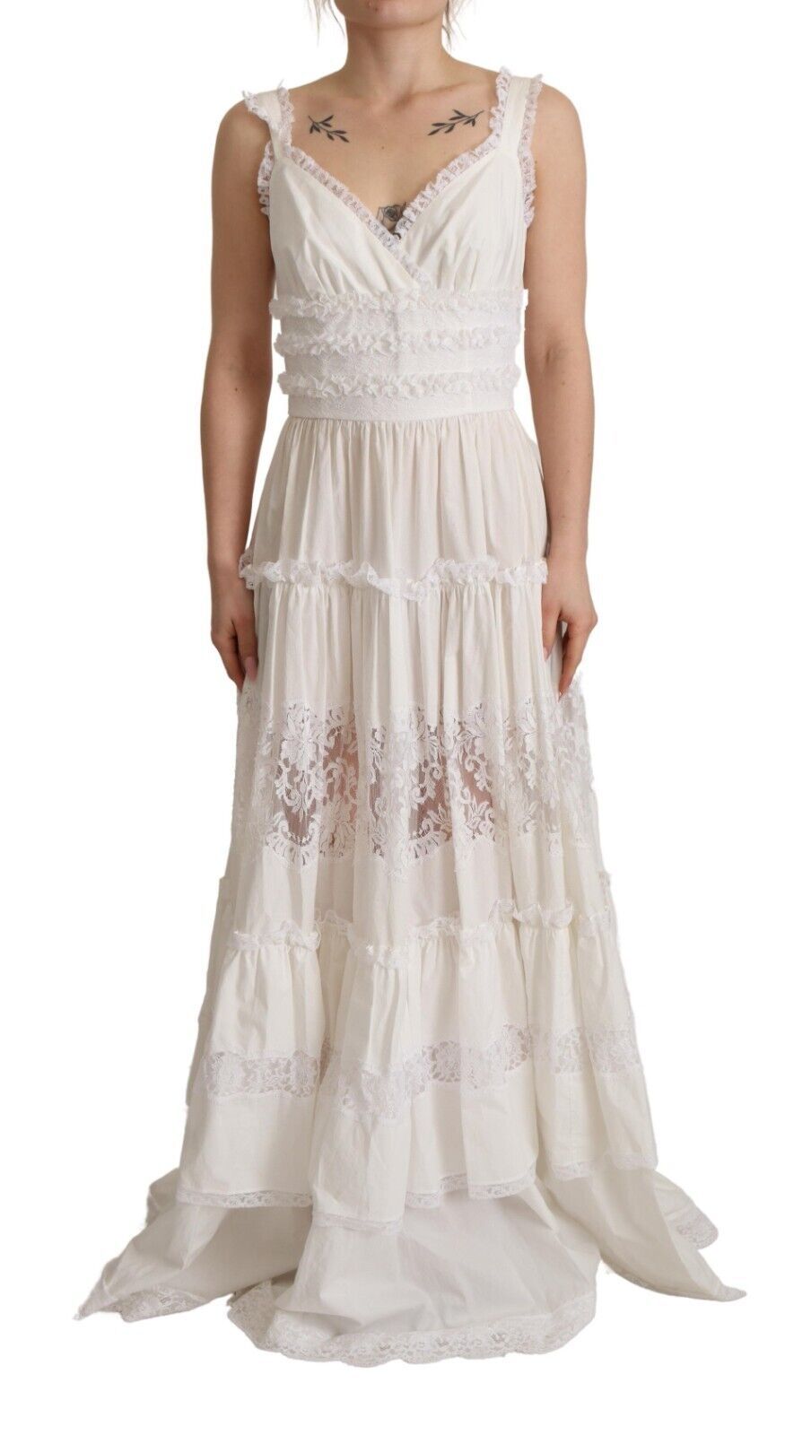 Dolce &amp; Gabbana Elegant White A-Line Tiered Maxi Dress