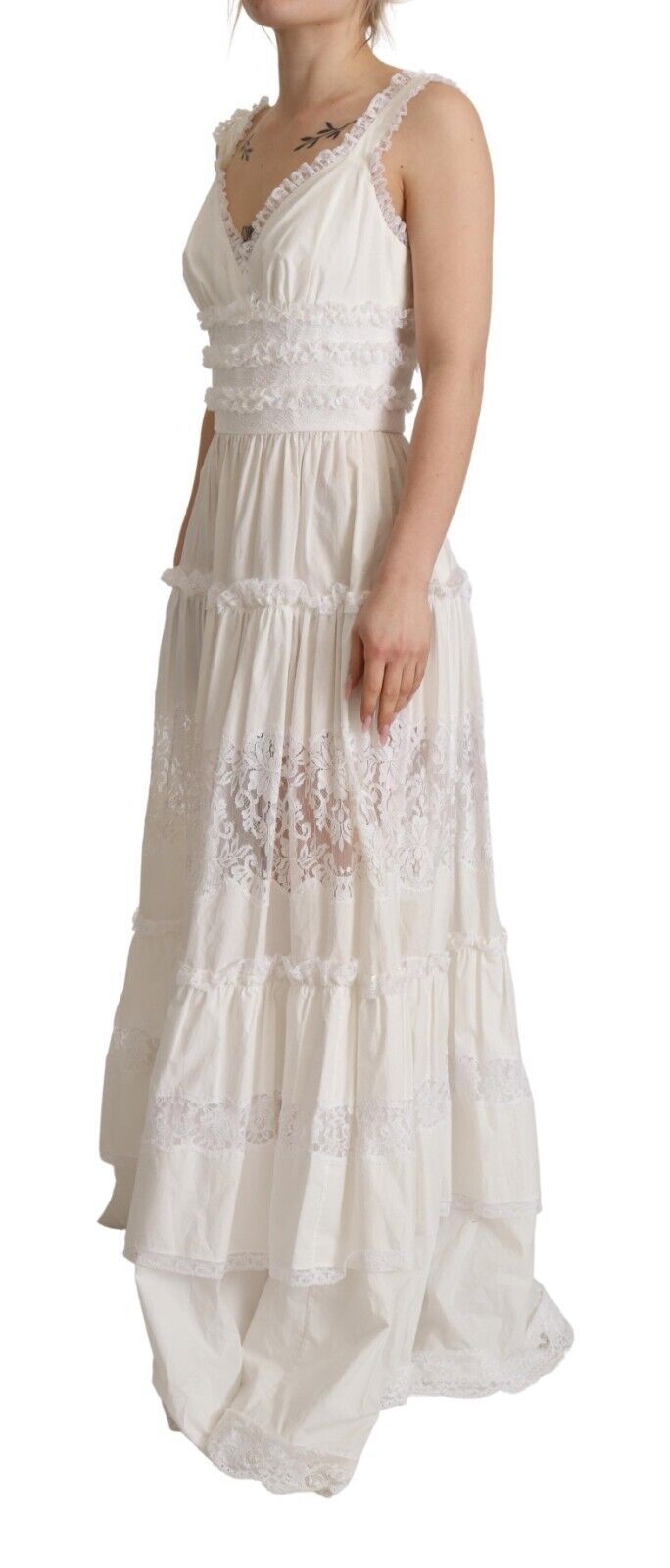 Dolce &amp; Gabbana Elegant White A-Line Tiered Maxi Dress