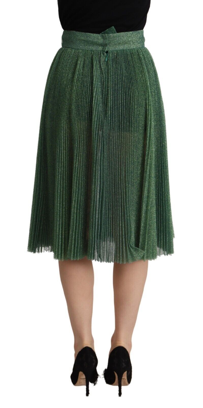 Dolce &amp; Gabbana Metallic Green Pleated A-Line Midi Skirt