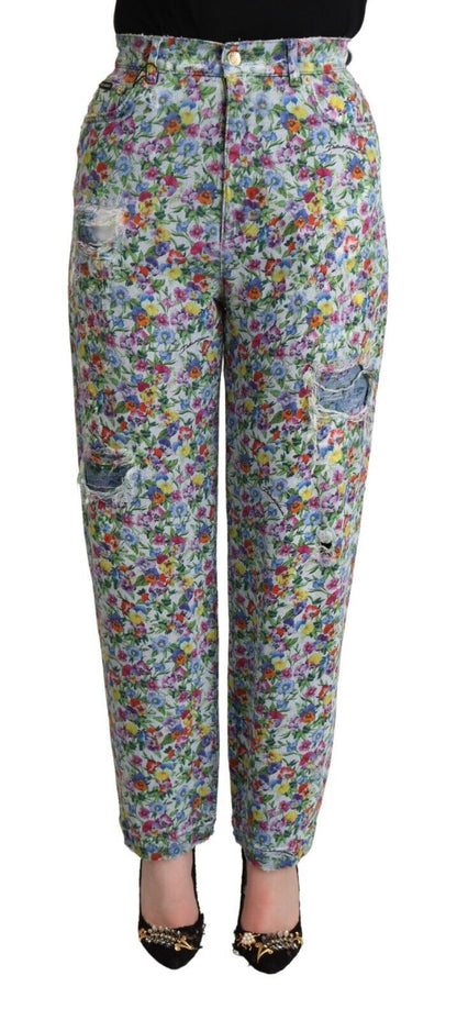 Dolce &amp; Gabbana Floral High Waisted Tapered Denim Jeans