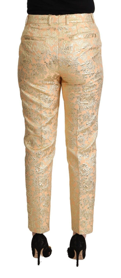 Dolce &amp; Gabbana Elegant High-Waisted Pink Brocade Pants