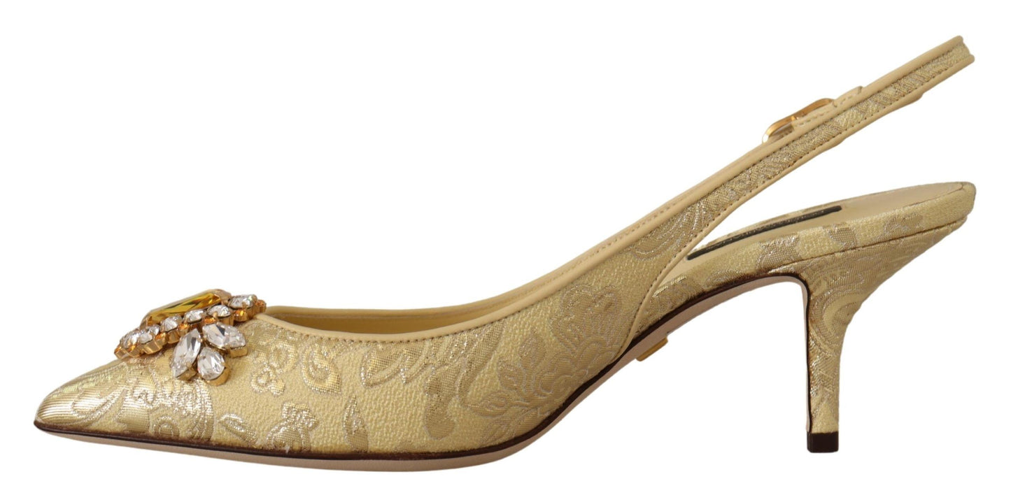 Dolce &amp; Gabbana Gleaming Gold Crystal Slingback Heels