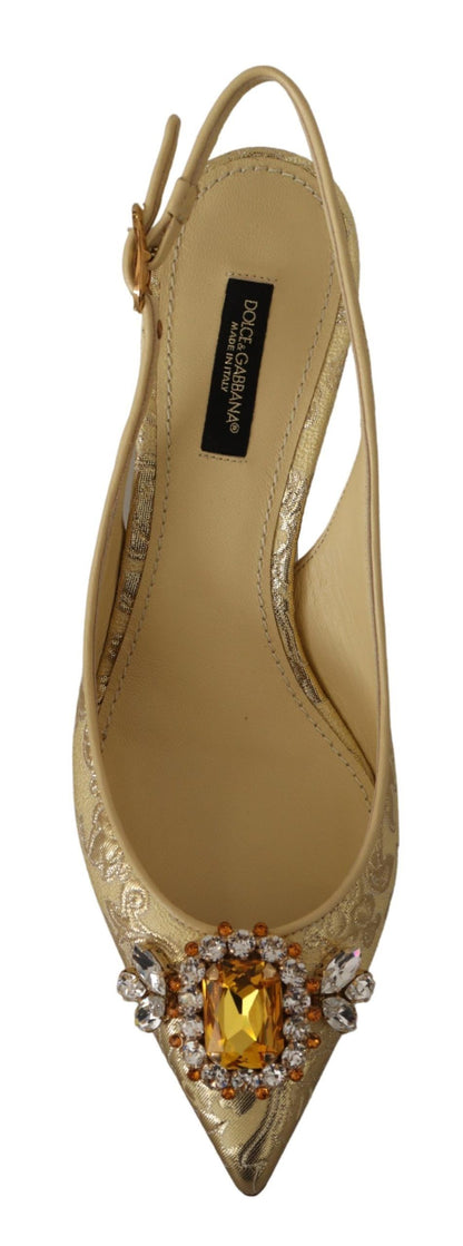 Dolce &amp; Gabbana Gleaming Gold Crystal Slingback Heels