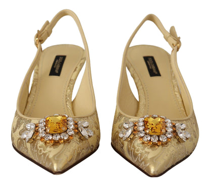 Dolce &amp; Gabbana Gleaming Gold Crystal Slingback Heels