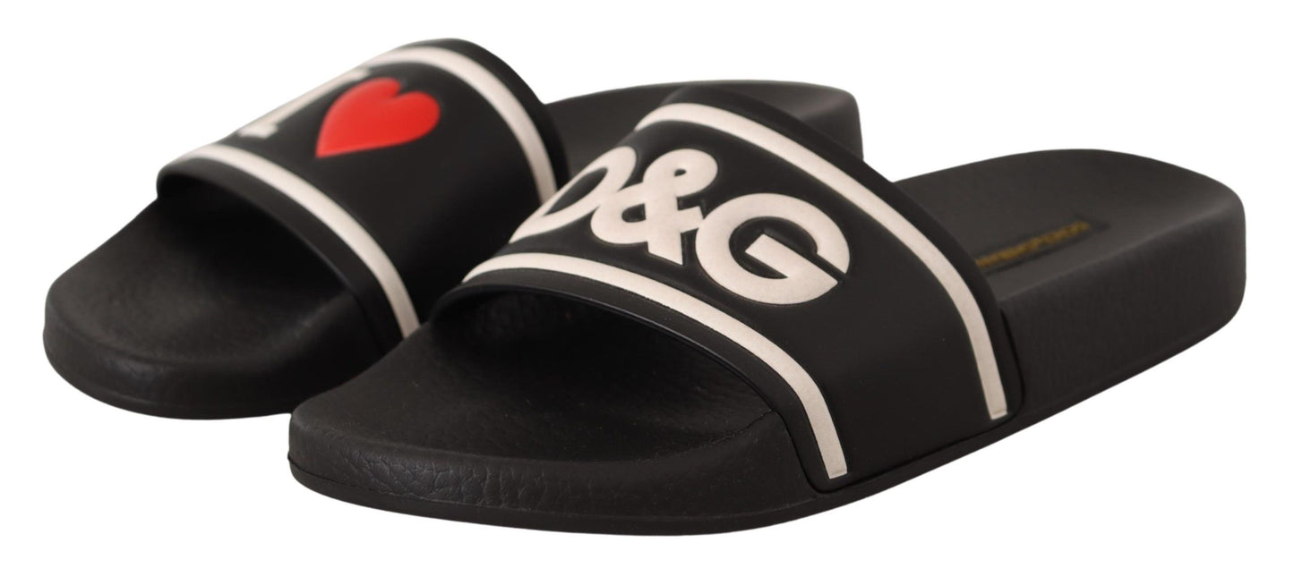 Dolce &amp; Gabbana Elegant Black Leather Slide Sandals for Her