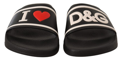 Dolce &amp; Gabbana Elegant Black Leather Slide Sandals for Her