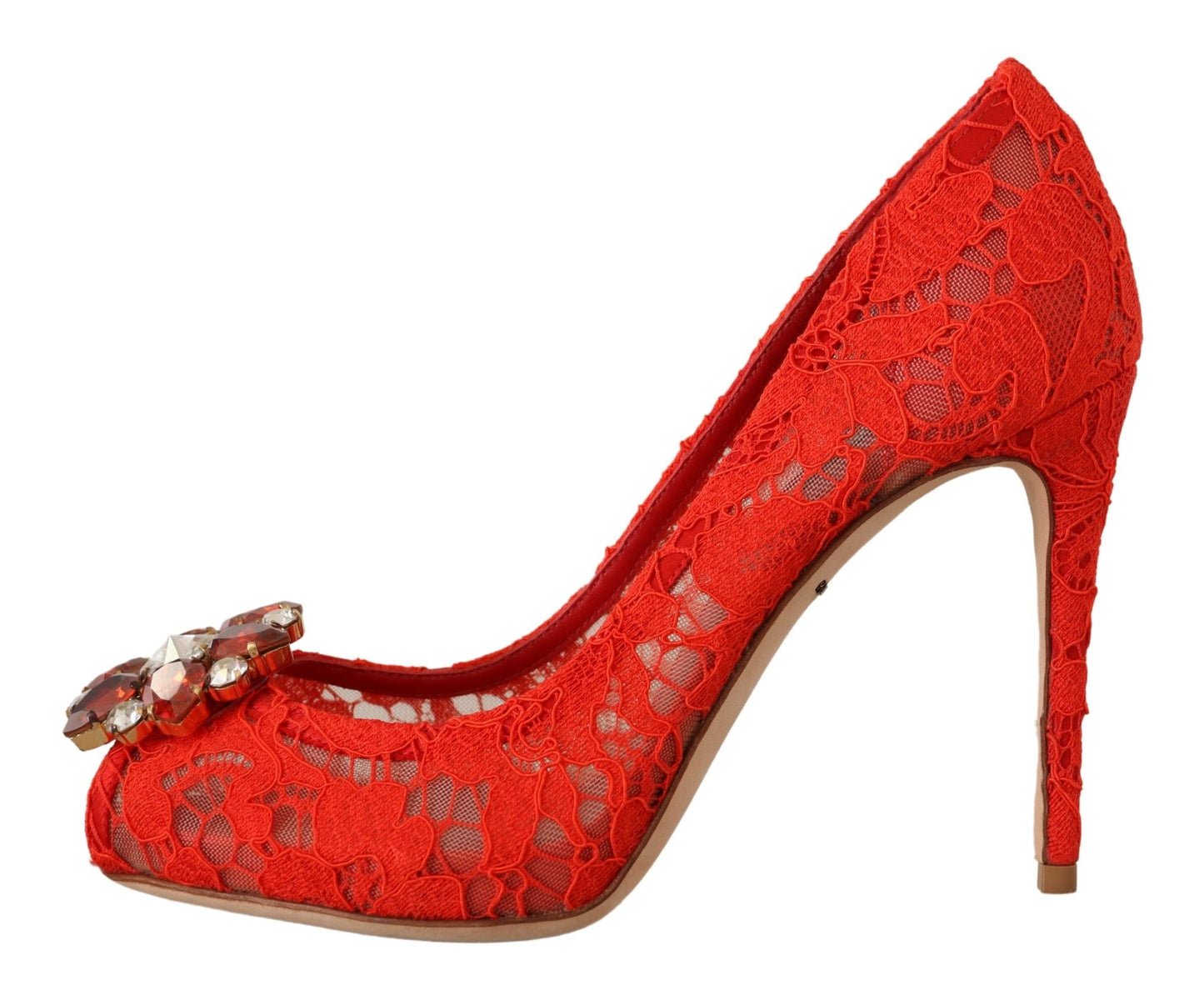 Dolce &amp; Gabbana Red Crystal Taormina Lace Heels Pumps