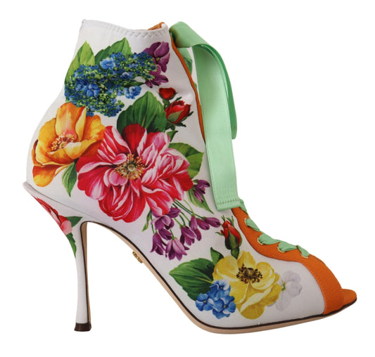 Dolce &amp; Gabbana Floral Open Toe Jersey Heels