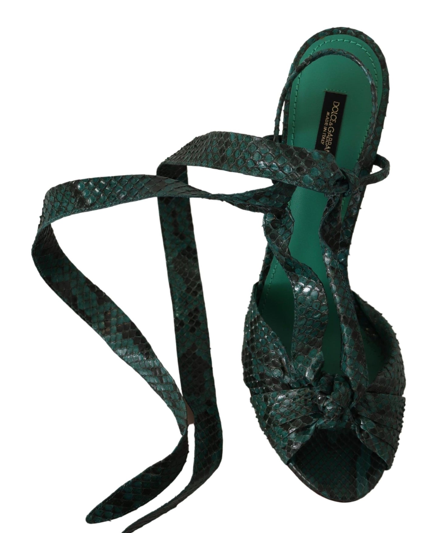 Dolce &amp; Gabbana Elegant Green Python Strappy Heels