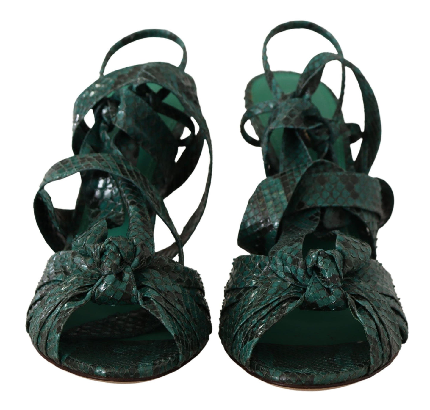 Dolce &amp; Gabbana Elegant Green Python Strappy Heels