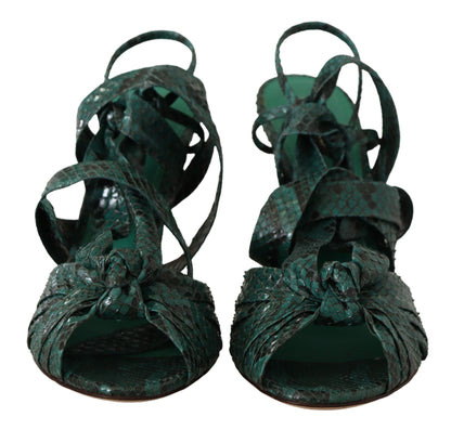 Dolce &amp; Gabbana Elegant Green Python Strappy Heels