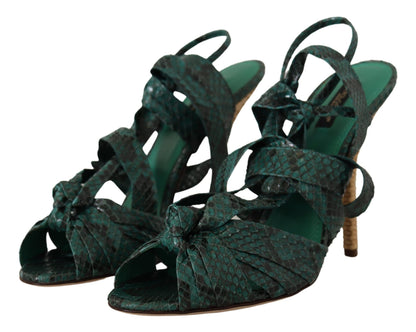 Dolce &amp; Gabbana Elegant Green Python Strappy Heels