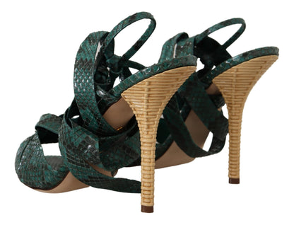 Dolce &amp; Gabbana Elegant Green Python Strappy Heels