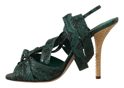 Dolce &amp; Gabbana Elegant Green Python Strappy Heels