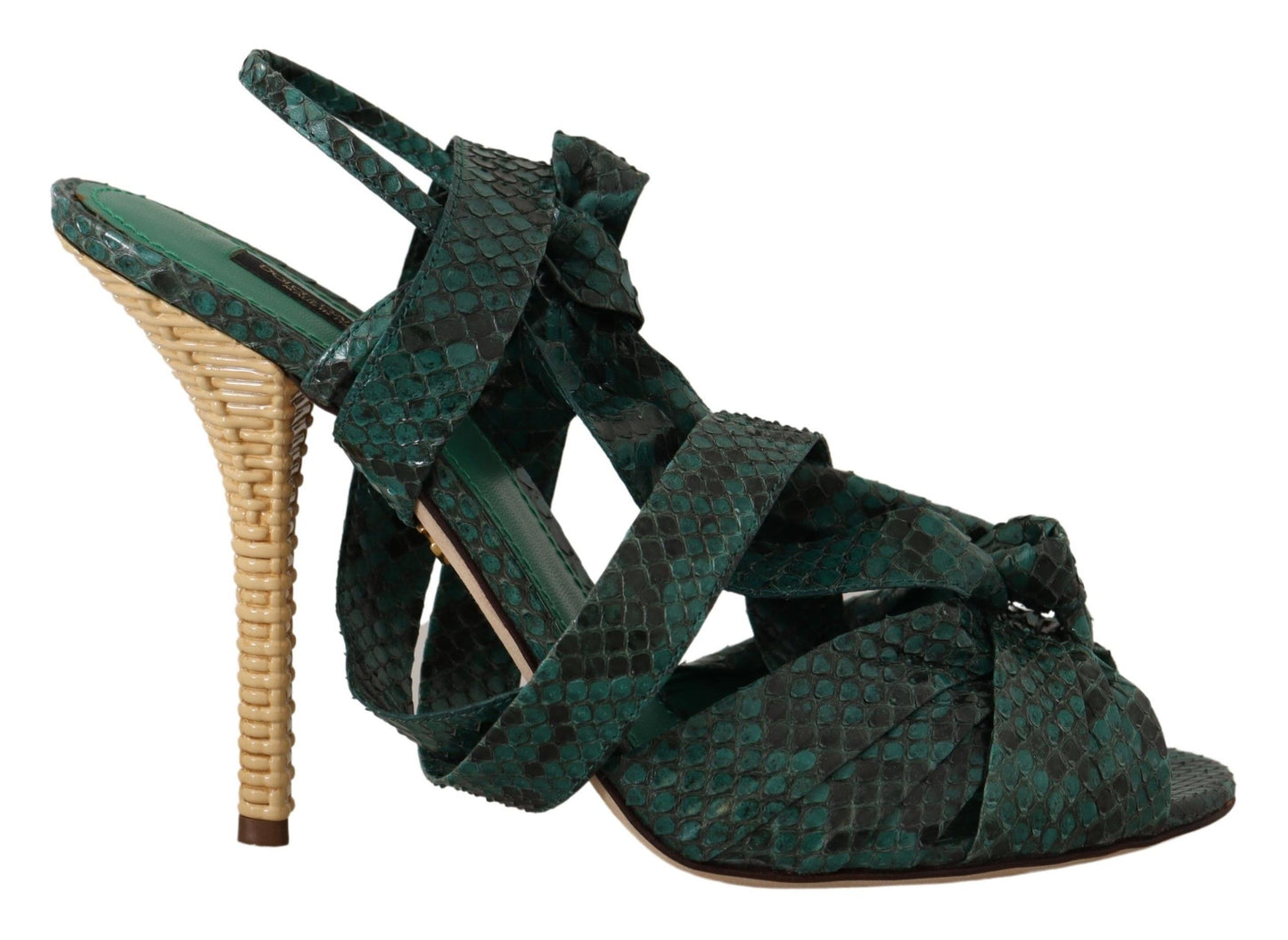 Dolce &amp; Gabbana Elegant Green Python Strappy Heels