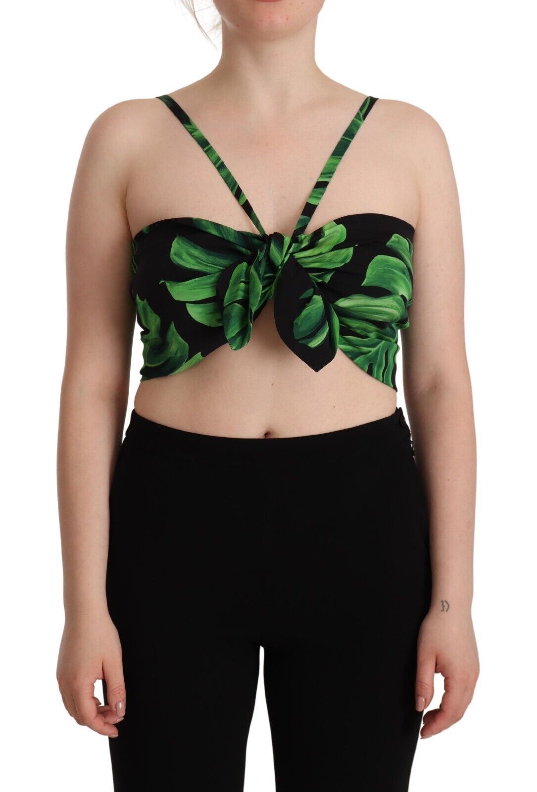 Dolce &amp; Gabbana Elegant Leaf Print Halter Cropped Top