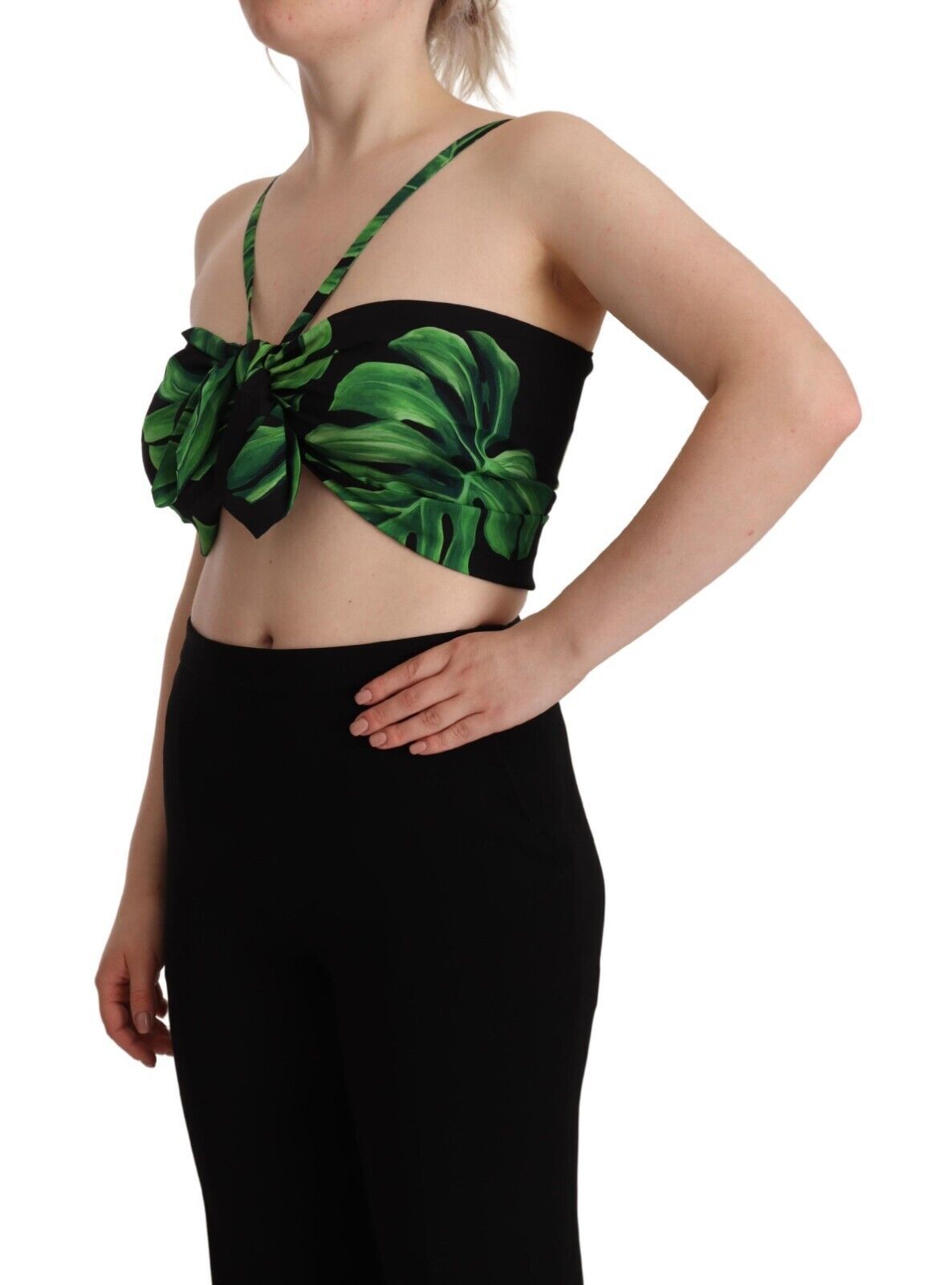 Dolce &amp; Gabbana Elegant Leaf Print Halter Cropped Top