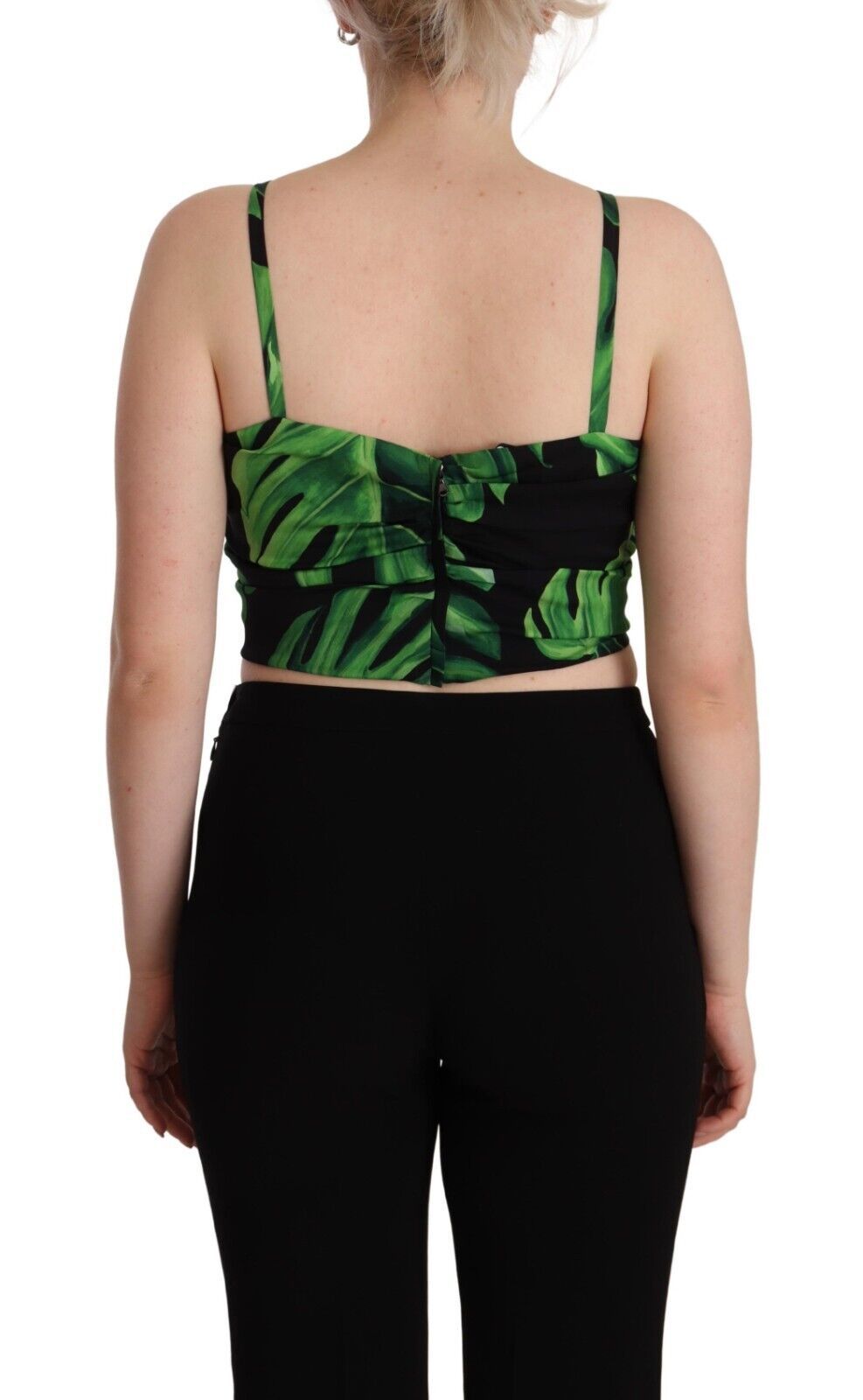 Dolce &amp; Gabbana Elegant Leaf Print Halter Cropped Top