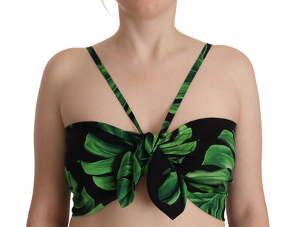 Dolce &amp; Gabbana Elegant Leaf Print Halter Cropped Top