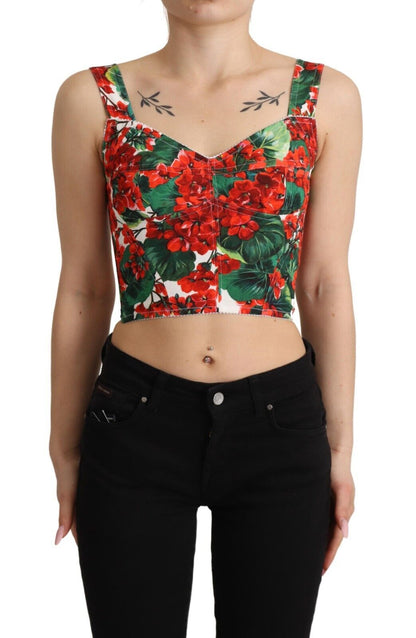 Dolce &amp; Gabbana Elegant Red Cropped Top with Geranium Print