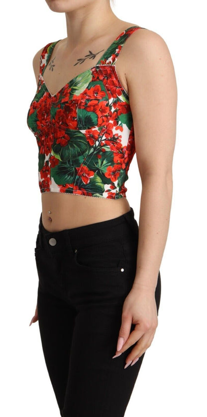 Dolce &amp; Gabbana Elegant Red Cropped Top with Geranium Print