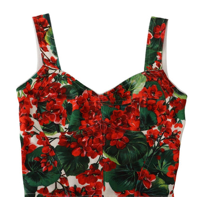 Dolce &amp; Gabbana Elegant Red Cropped Top with Geranium Print