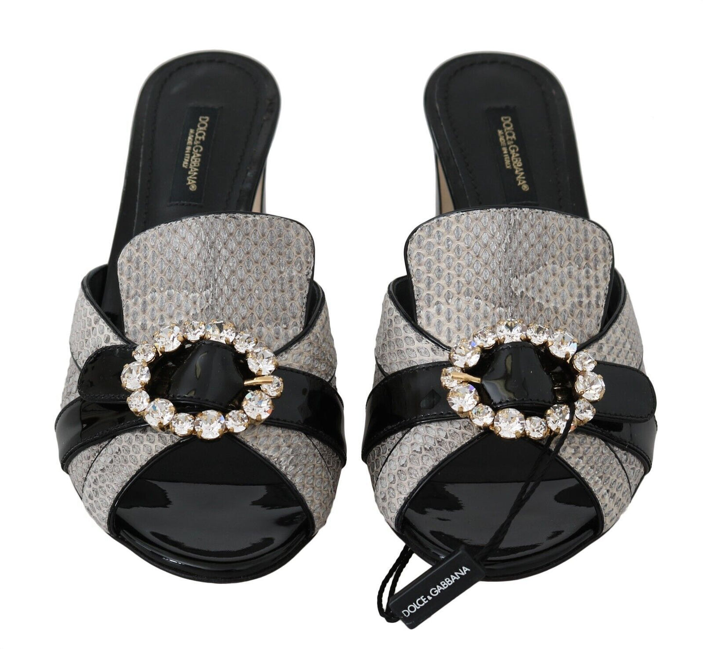 Dolce &amp; Gabbana Crystal-Embellished Exotic Leather Sandals