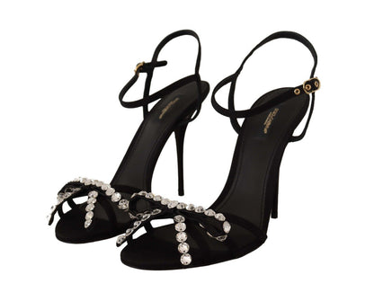 Dolce &amp; Gabbana Elegant Black Viscose Ankle Strap Sandals with Crystals