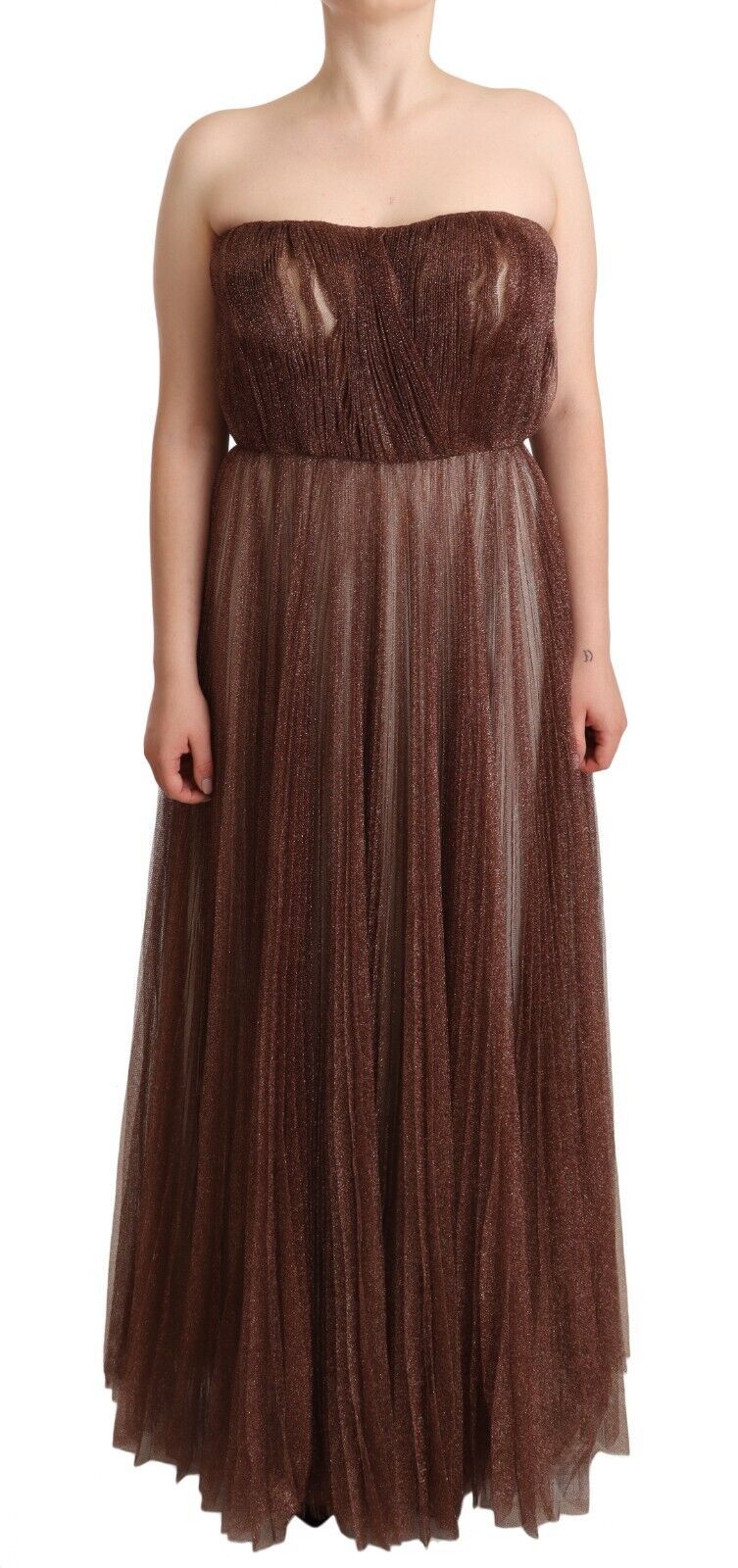 Dolce &amp; Gabbana Elegant Metallic Bronze Long Gown