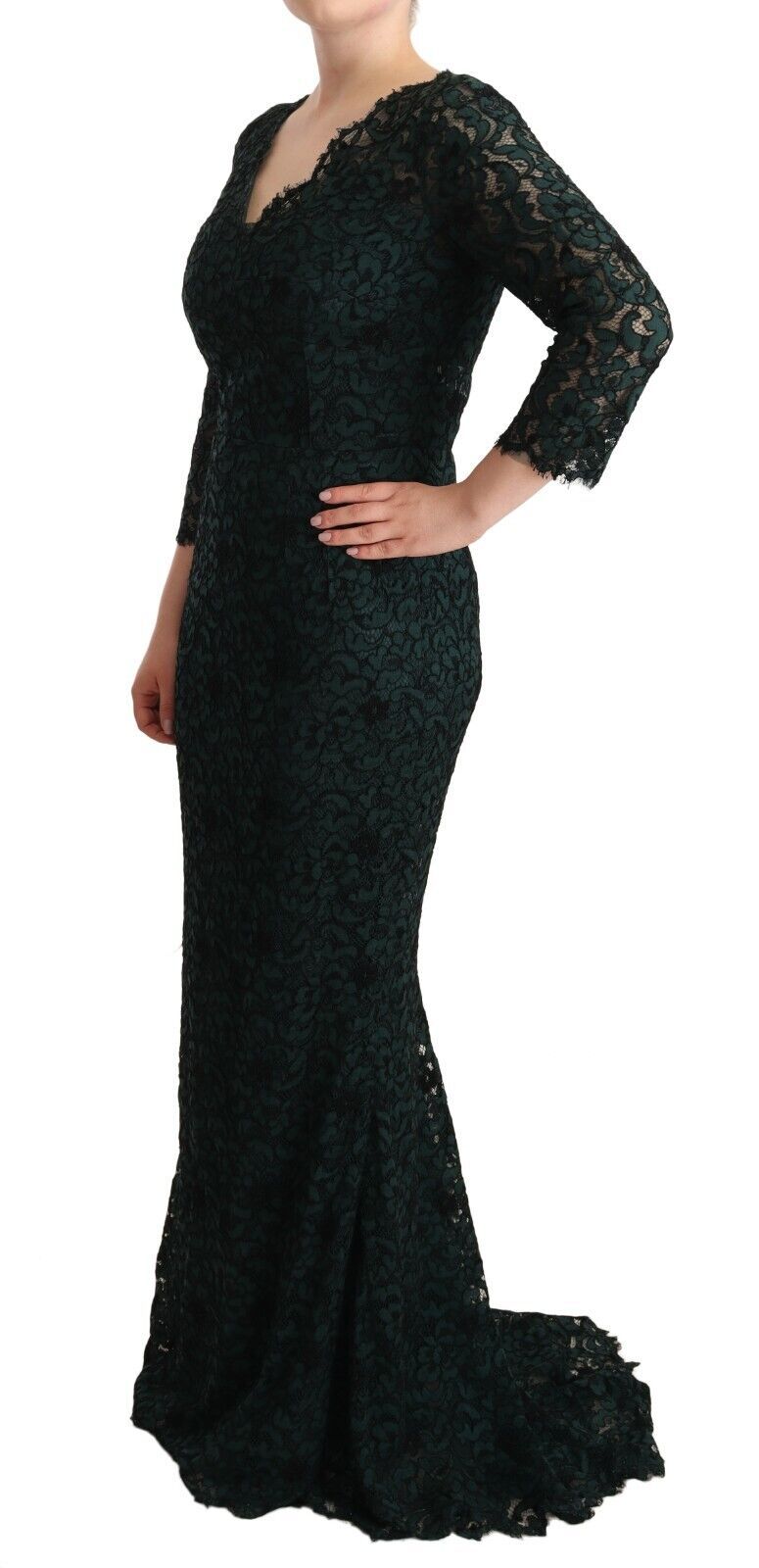 Dolce &amp; Gabbana Elegant Lace Floor-Length V-Neck Dress