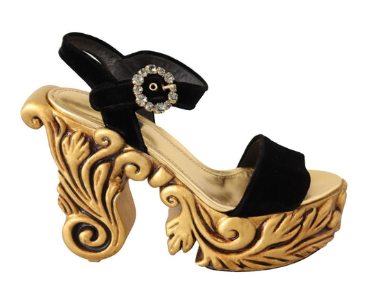 Dolce &amp; Gabbana Baroque Velvet Heels in Black and Gold