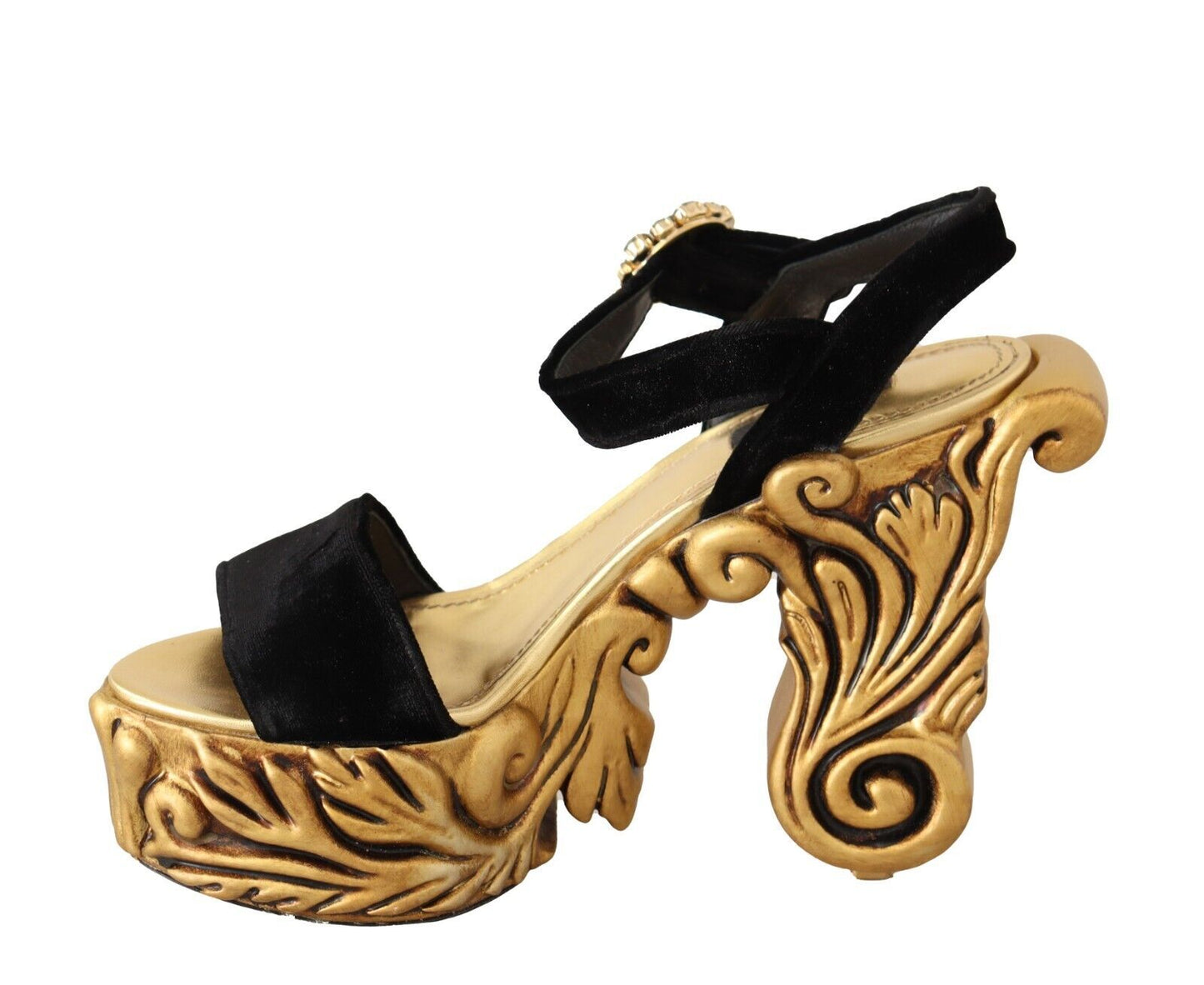 Dolce &amp; Gabbana Baroque Velvet Heels in Black and Gold