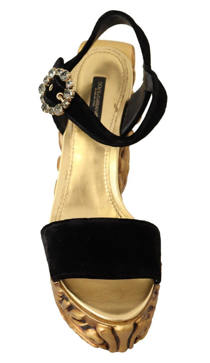 Dolce &amp; Gabbana Baroque Velvet Heels in Black and Gold