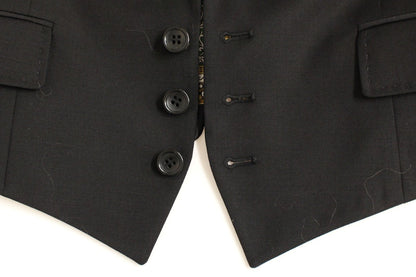 Dolce &amp; Gabbana Elegant Silk-Blend Black Blazer with Scarf Back Detail