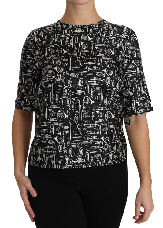 Dolce &amp; Gabbana Exquisite Trumpet Print Silk Blouse