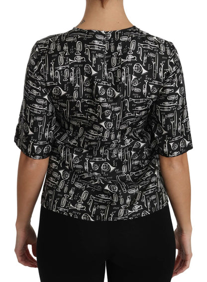 Dolce &amp; Gabbana Exquisite Trumpet Print Silk Blouse