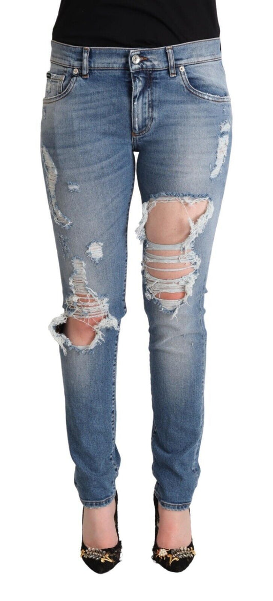 Dolce &amp; Gabbana Chic Distressed Denim Skinny Jeans