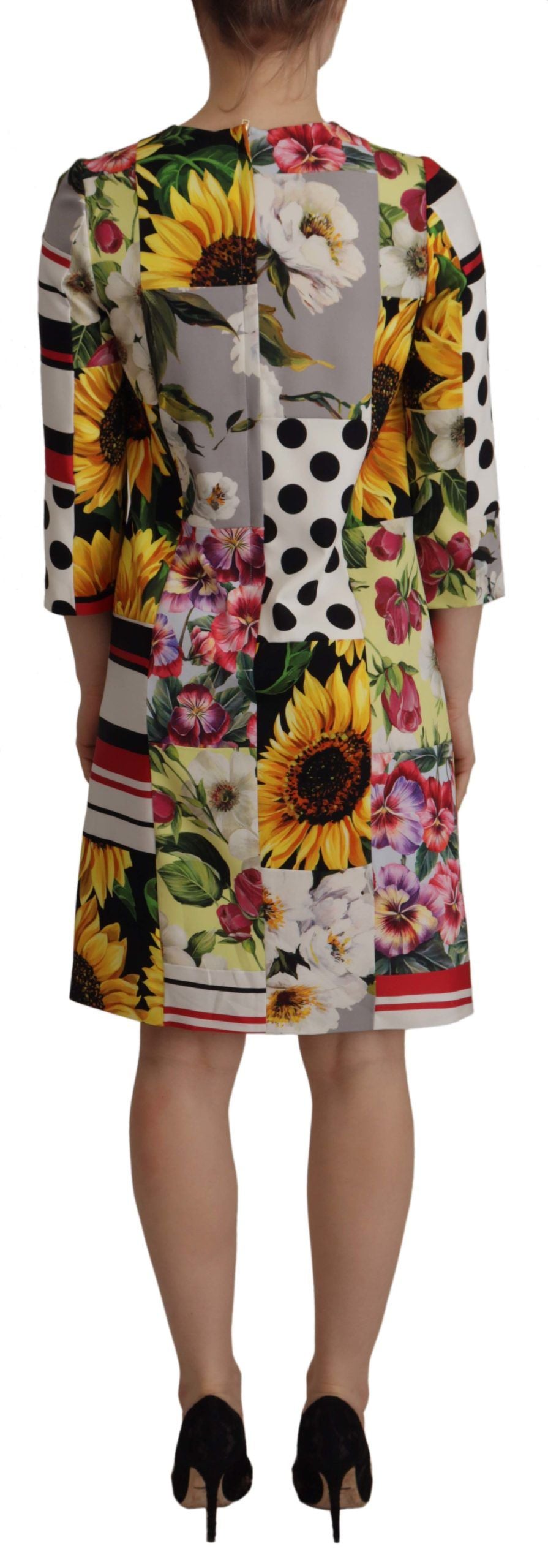 Dolce &amp; Gabbana Multicolor Patchwork Charmeuse Sheath Dress