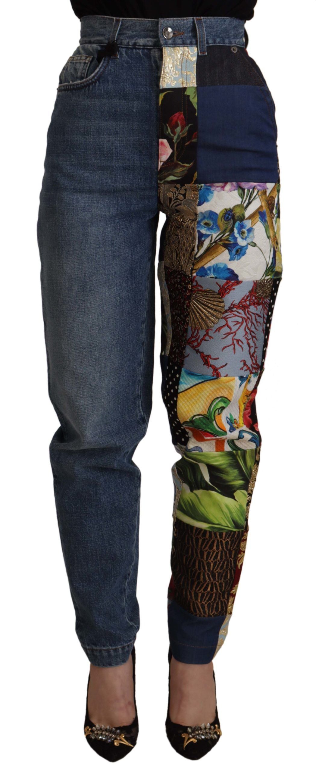 Dolce &amp; Gabbana Patchwork Jacquard Denim Relaxed Jeans